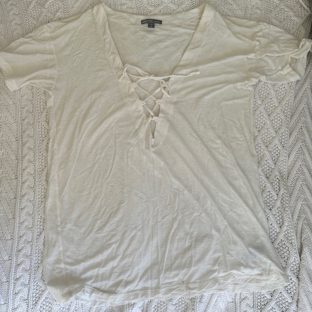 White James Perse Laceup Tee